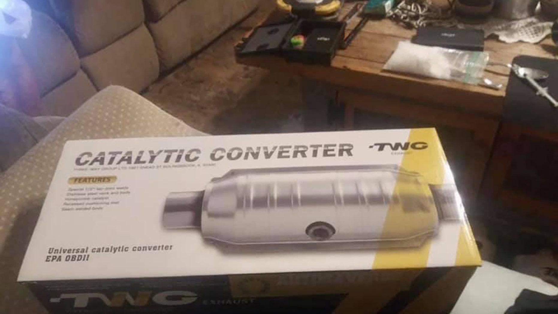 James Kertz posted an ad on Facebook for a catalytic converter with a large bag of meth and a syringe on the coffee table