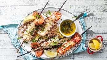Grilled lobster tail kebab recipe with lemon herb butter