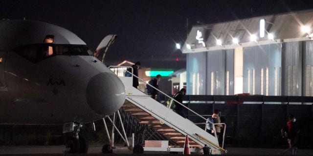 Migrants from the southern border arriving at Westchester County Airport.