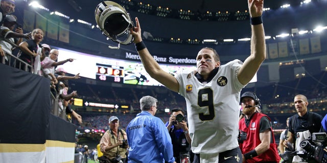 New Orleans Saints quarterback Drew Brees leaves the field after a game against the Washington Redskins at the Mercedes-Benz Superdome.