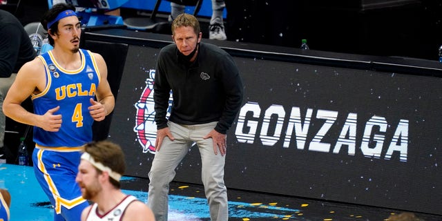 Gonzaga head coach Mark Few watches the action on the field during the Final Four semifinals of the 2021 NCAA tournament on April 3, 2021.