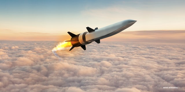 A Hypersonic Air-breathing Weapons Concept (HAWC) missile in seen in an artist's conception.  Raytheon Missiles &amp; Defense/Handout via REUTERS. 