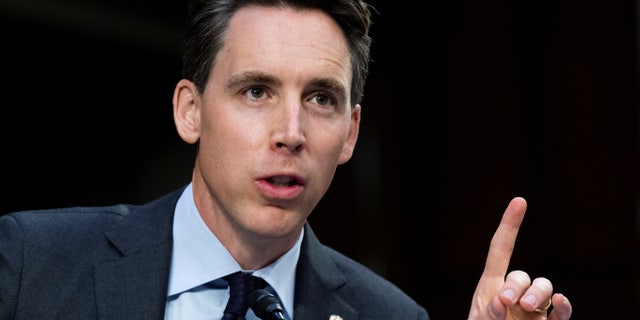Senator Josh Hawley, R-Missouri., speaks during the Senate Judiciary Committee hearing titled "Texas Unconstitutional Abortion Ban and the Role of the Shadow Docket", in Hart Senate Office Building, Washington, U.S., September 29, 2021. Tom Williams/Pool via REUTERS