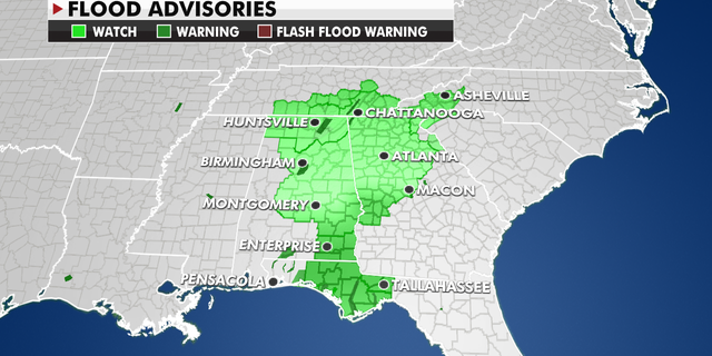 Flood advisories across the Southeast