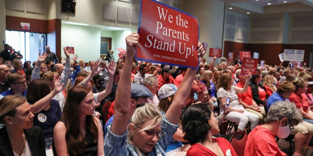 Parents protesting in Loudoun County, Virginia, on June 22, 2021. 