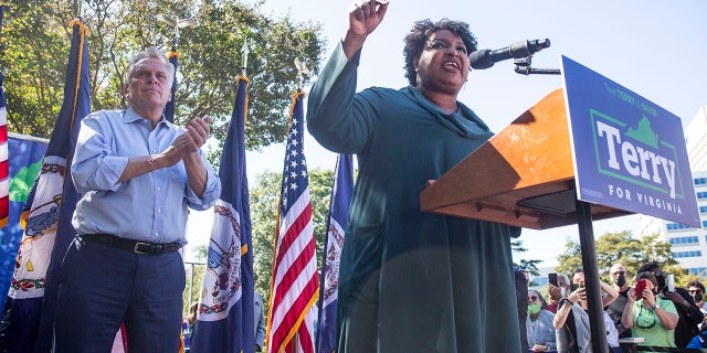 Former U.S. Representative and voting rights activist Stacey Abrams speaks during a rally supporting former Virginia Gov. Terry McAuliffe on Oct. 17, 2021 in Norfolk, Virginia. 