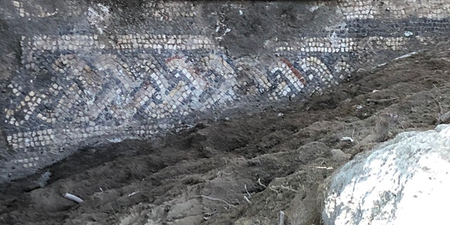 Byzantine-styles braid mosaic that serves as a border on the floor of the nave in the Church of the Apostles. Photo Credit: R. Steven Notley.