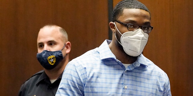 Khalil Wheeler-Weaver, 25, arrives to the courtroom for his sentencing in Newark, N.J., Wednesday, Oct. 6, 2021. Wheeler-Weaver, who used dating apps to lure and kill three women five years ago, was sentenced Wednesday to 160 years in prison after a trial in which it was revealed that friends of one victim did their own detective work on social media to ferret out the suspect. (AP Photo/Seth Wenig, Pool)