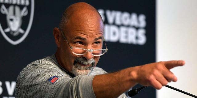 Las Vegas Raiders interim head coach Rich Bisaccia speaks during a press conference after NFL football practice Wednesday, Oct. 13, 2021, in Henderson, Nev.