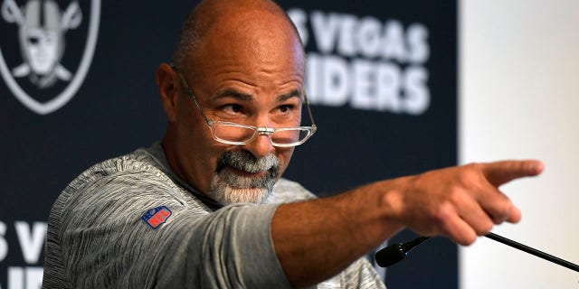 Las Vegas Raiders interim head coach Rich Bisaccia speaks during a press conference after NFL football practice Wednesday, Oct. 13, 2021, in Henderson, Nevada.