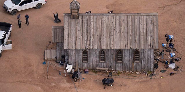 An aerial view of the film set at Bonanza Creek Ranch in Santa Fe County, New Mexico where Halyna Hutchins was killed.