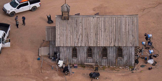 An aerial view of the film set at Bonanza Creek Ranch in Santa Fe County, New Mexico where Halyna Hutchins was killed.