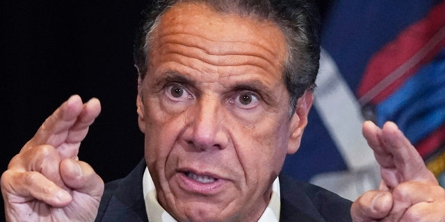 Former New York Gov. Andrew Cuomo speaks at a news conference at New York's Yankee Stadium, on July 26, 2021.