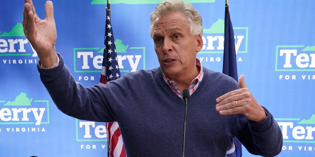 Democratic gubernatorial candidate, former Virginia Gov. Terry McAuliffe speaks to supporters during a rally in Richmond, Virginia, Sunday, Oct. 31, 2021.