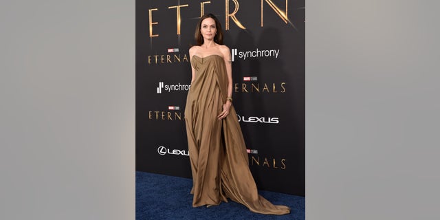 Angelina Jolie poses at the ‘Eternals’ premiere.