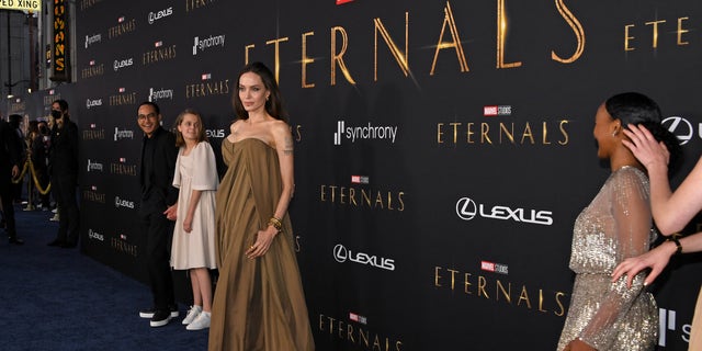 Jolie's kids, whom she shares with ex Brad Pitt, all wore vintage or upcycled dresses straight from the actress' closet.