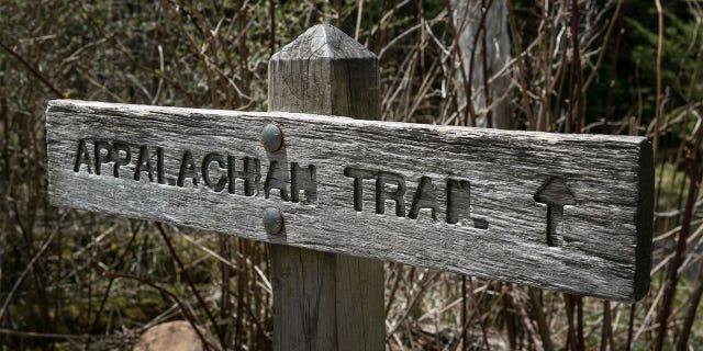 A road sign at Clingmans Dome, a major scenic point along the Appalachian Trail, is seen on May 11, 2018 near Cherokee, North Carolina. 