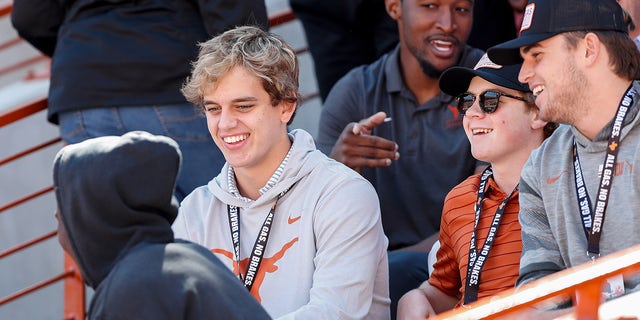 Arch Manning attends the Texas Longhorns-Oklahoma State Cowboys game at Darrell K Royal-Texas Memorial Stadium on Oct. 16, 2021, in Austin.