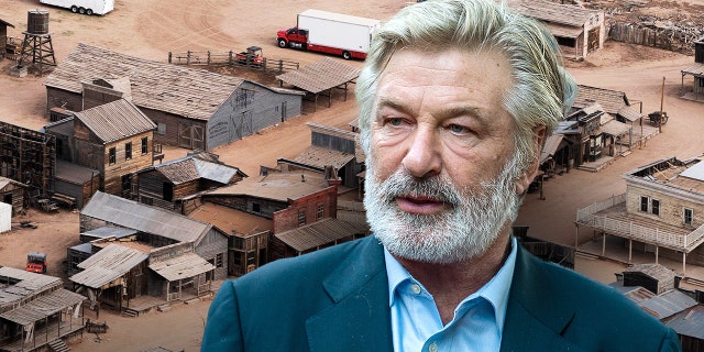 This aerial photo shows the Bonanza Creek Ranch in Santa Fe, N.M., Saturday, Oct. 23, 2021, and actor Alec Baldwin.