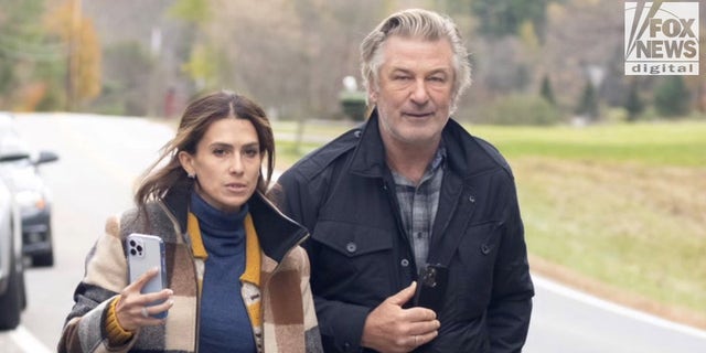 Alec Baldwin spoke to photographers alongside his wife, Hilaria Baldwin.