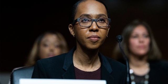 Judicial nominee Tiffany P. Cunningham prepares for her Senate confirmation hearing on Tuesday, May 26, 2021.