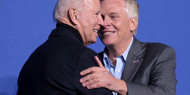 President Biden campaigns with Democratic gubernatorial candidate, former Virginia Gov. Terry McAuliffe at Virginia Highlands Park on October 26, 2021 in Arlington, Virginia. (Photo by Win McNamee/Getty Images)