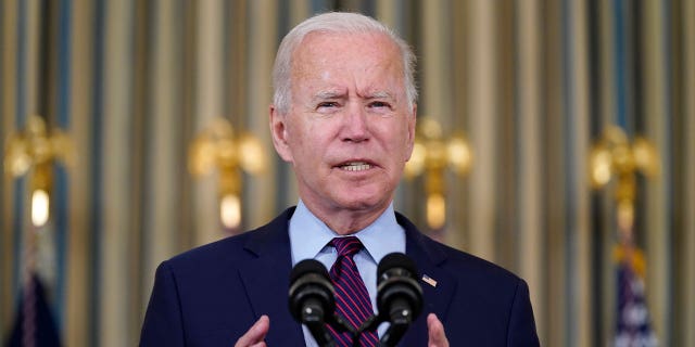 President Joe Biden delivers remarks connected nan indebtedness ceiling during an arena successful nan State Dining Room of nan White House, Monday, Oct. 4, 2021, successful Washington.