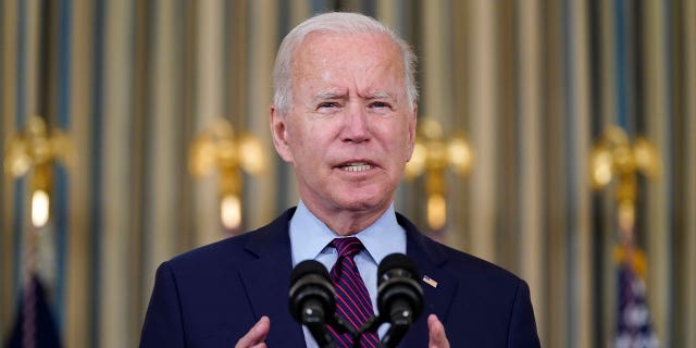 President Joe Biden delivers remarks on the debt ceiling during an event in the State Dining Room of the White House, Monday, Oct. 4, 2021, in Washington.