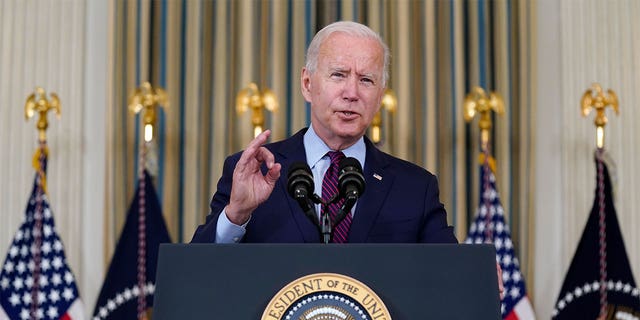 President Biden giving a speech at the White House.