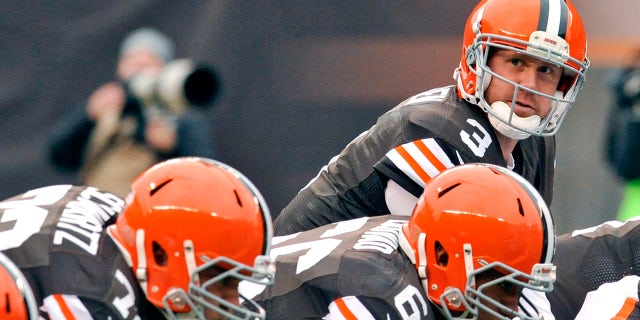 Quarterback Brandon Weeden #3 of the Cleveland Browns makes a call at the line of scrimmage in the second quarter of a game against the Jacksonville Jaguars on Dec. 1, 2013, at FirstEnergy Stadium in Cleveland, Ohio.