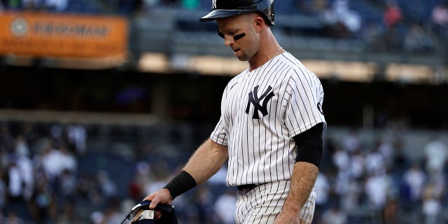 Brett Gardner of the Yankees in New York walked off the field after losing a baseball game to the Tampa Bay Race on Saturday, October 2, 2021. The Race won 12-2.