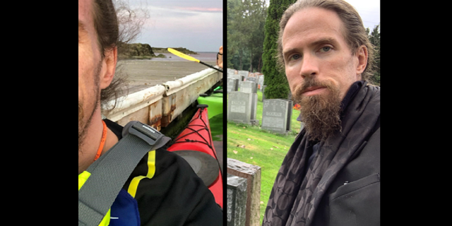 Laurence Broderick, right, and the kayak he was traveling in.