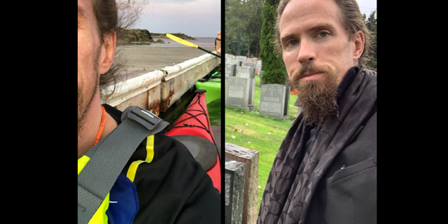 Laurence Broderick, right, and the kayak he was traveling in.