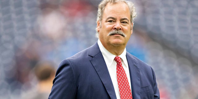 Owner Cal McNair of the Houston Texans watches his team warm up before a game against the Carolina Panthers at NRG Stadium on Sept. 29, 2019 in Houston.