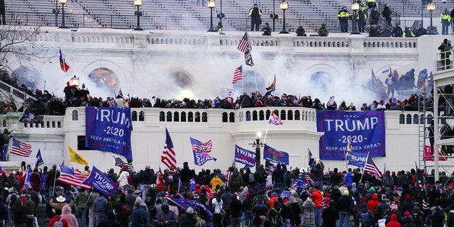 Violent protesters loyal to President Donald Trump storm the Capitol in Washington on Jan. 6, 2021.