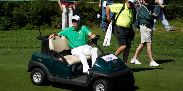Casey Martin of the U.S. drives his golf cart on the first fairway during a practice round for the 2012 U.S. Open PGA golf tournament on the Lake Course at the Olympic Club in San Francisco, California June 11, 2012. Martin, who has a condition which makes it hard for him to walk long distances, won a landmark Supreme Court decision that allowed him to play with the use of a golf cart on the PGA tour.