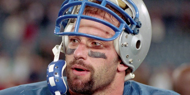PONTIAC, MI - DECEMBER 17: Linebacker Chris Spielman of the Detroit Lions looks on from the field after a game against the Minnesota Vikings at the Pontiac Silverdome on December 17, 1994 in Pontiac, Michigan. The Lions defeated the Vikings 41-19.