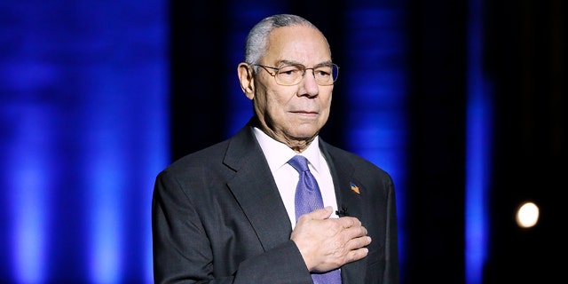 In this image released on May 28, 2021, Gen. Colin Powell on stage during the Capital Concerts' "National Memorial Day Concert" in Washington, D.C.