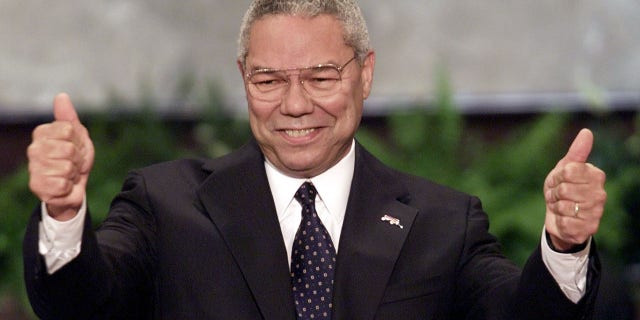 Gen. Colin Powell speaking at the Republican National Convention in Philadelphia on July 31, 2000.