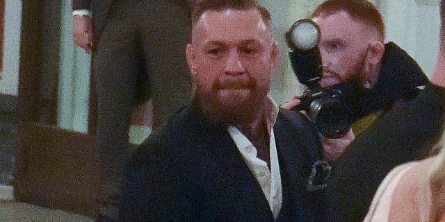 Conor McGregor and his wife Dee Devlin are seen on October 15 2021 in Rome, Italy.
