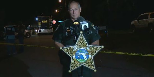 Escambia County Sheriff Chip Simmons speaks during a press conference late Tuesday (Escambia County Sheriff's Office)