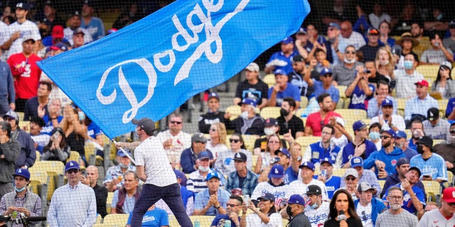 Los Angeles Dodgers fans support their team ahead of the National League Wildcard game against the St. Louis Cardinals at Dodger Stadium.