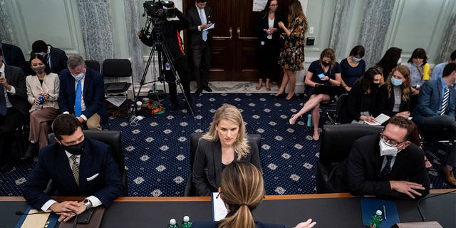 Frances Haugen, a former civic project manager for Facebook’s misinformation team, testified before Congress on Oct. 5, 2021.