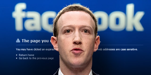 A photo illustration shows Facebook CEO Mark Zuckerberg in front of a Facebook status message and Facebook logo.