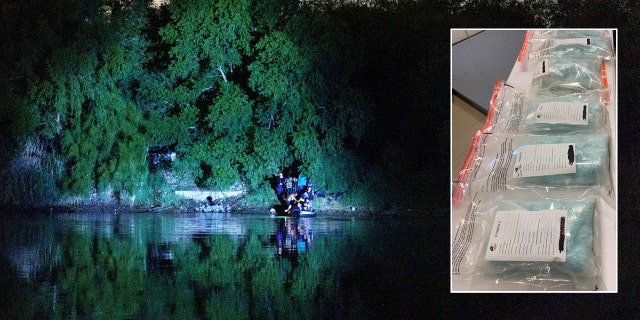 Migrants wait to board inflatable rafts to cross the Rio Grande into the United States.