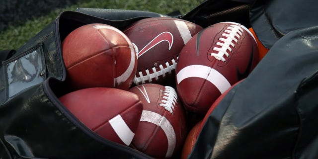 A general view of Stanford footballs before the game between the Stanford Cardinal and the Vanderbilt Commodores at on September 18, 2021, at Vanderbilt Stadium in Nashville, Tennessee.
