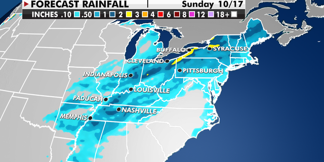 Forecast rainfall over the Mid-Mississippi, Ohio Valleys