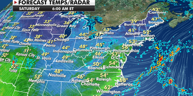 Forecast temperatures for the East