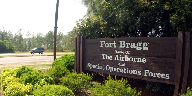 A sign for Fort Bragg on May 13, 2004, in Fayettville, North Carolina. The 82d Airborne Division was assigned here in 1946, upon its return form Europe.
