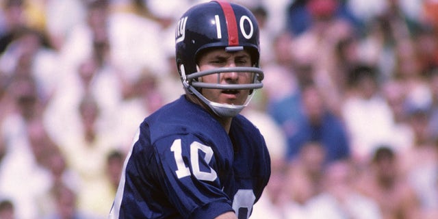 New York Giants quarterback Fran Tarkenton throws a pass during a preseason game in August 1969.